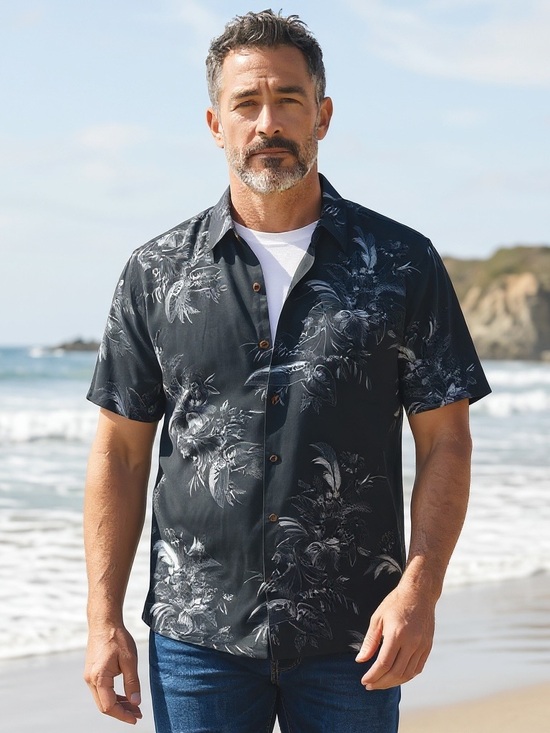 Tommy Bahama Other - Tommy Bahama Black Floral Short-Sleeve Button-Down Shirt